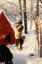 Winter camping near the south side of Kulik Lake March 1976, Katmai, Alaska
