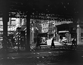El' Second and Third Avenue Lines, looking toward Doyers Street, Manhattan ca. 1935