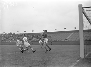 September 27, 1947 - 1940s Soccer Match - Zeeburgia against VSV / VSV goalkeeper Akkerman ball in hands