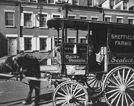 1930s New York City - Milk wagon and old houses, Grove Street, No. 4-10, Manhattan ca. 1936