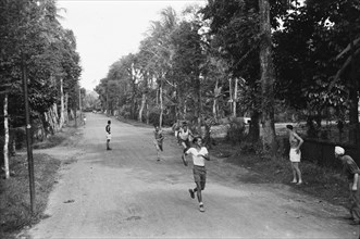 Running competition in Banuymas, Indonesia, Java, Dutch East Indies, Purwokerto, Tegal ca. December 1947