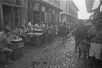 Shopping street in Palembang in Indonesia, Dutch East Indies ca. 1947