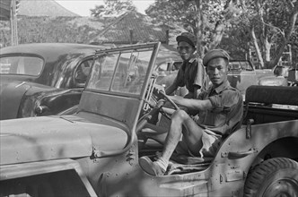 Two Indonesian drivers; Date July 1946; Location Batavia, Indonesia, Jakarta, Dutch East Indies