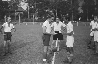 Preparing for a soccer match; Date April 1947 Location Batavia, Indonesia, Jakarta, Dutch East Indies
