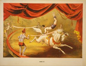 Circus poster showing acrobat performing on horse ca. 1875
