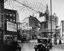 1930s New York City - City traffic in New York City at Oak and New Chambers Streets, Manhattan ca. 1935