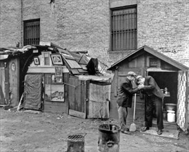 1930s New York City - Huts and unemployed, West Houston and Mercer Street, Manhattan ca. 1935