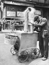 1930s New York City - Roast corn man, Orchard and Hester Streets, Manhattan ca. 1938