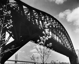 1930s New York City - Hell Gate Bridge: I. Central Steel Arch over East River looking toward west from Astoria Park, Queens, Queens ca. 1937