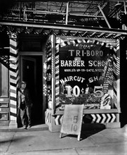 1930s New York City - Tri-boro Barber School, 264 Bowery, Manhattan ca. 1935