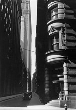 Cedar Street, from William, Manhattan New York City street scene ca. 1936