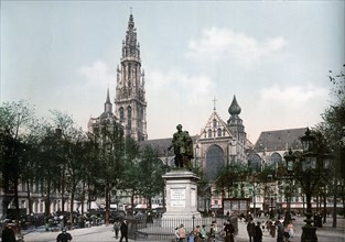 Place Verte and cathedral, Antwerp, Belgium ca. 1890-1900