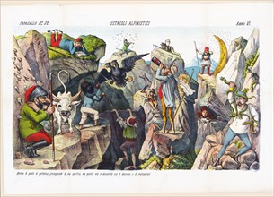 1800s Italian Political Cartoon by Agusto Grossi - Ostacoli alpinistici ca. 1878