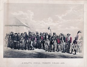 Militia drill thirty years ago print ca. 1862