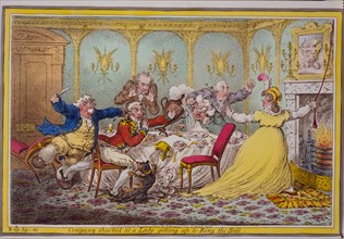 Company shocked at a lady getting up to ring the bell ca. 1805, James Gillray engraver