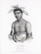 Antique Native American Print - J-Aw-Beance, a Chippeway chief ca. 1836