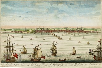 A south east view of the great town of Boston in New England in America ca. 1730-1760
