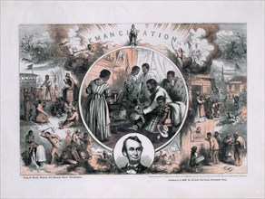 Thomas Nast's celebration of the emancipation of Southern slaves with the end of the Civil War.