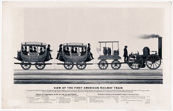 View of the first American railway train ca. 1832 - Mohawk and Hudson Railway
