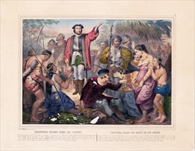 Christophe Colomb parmi les Indiens / Christopher Columbus among the Indians (printed 1850-1900)