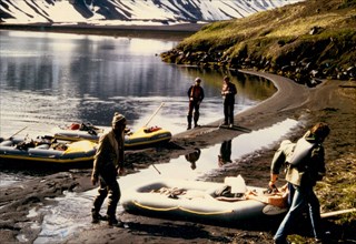 7/12/1973 - Preparing to launch river trip - Surprise Lake