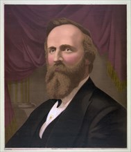 Print shows President Rutherford B. Hayes, head-and-shoulders portrait, facing left ca. 1877