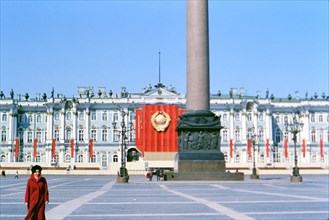 Alexander Column in Palace Square in front of the Winter Palace in St. Petersburg 1970s - 1978
