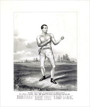 Tom Sayers, champion of England born at Pimlico near Brighton, Sussex 1826, height 5 ft. 8 inches, lowest feichting weight 10 st. 10 lbs ca. 1860