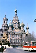 A building (possibly a church) in the Soviet Union in the late 1970s with onion shaped domes - 1978
