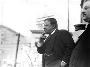 Theodore Roosevelt preparing to speak, outside, New York (Yonkers) 1910