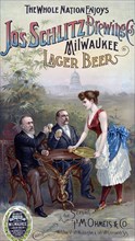 The whole nation enjoys Jos Schlitz Brewing Cos' Milwaukee lager beer advertisement ca. 1888