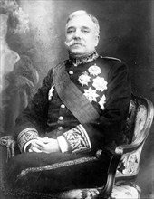 Campos Henriques, Minister of Justice, Portugal, seated, in uniform