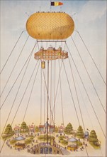 Chateau aérien. Ballon captif à cloisons étanches, système Tobiansky. Exposition universelle 1894. -Belgian poster shows an air station suspended by a captive balloon
