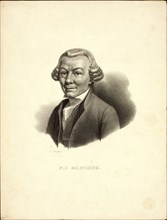 Head-and-shoulders portrait of scientist P.J. Barthez, whose locomotion studies served as a precursor to the study of aerodynamics. ca. 1800