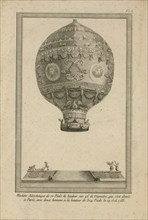 ornate balloon used by Jean François Pilâtre de Rozier and Girond de Villete in a captive balloon ascent from Paris, October 19, 1783, reaching an altitude of 330 feet