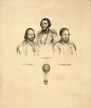 Portraits of three balloonists Ippolito Caffi, Francesco Arban, and G. Seiffard, with a small view of them in an ascending balloon 1847