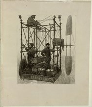 Albert Tissandier (left), Gaston Tissandier (right), and an unidentified man in the basket of their airship