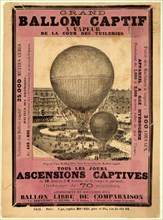 Broadside announcing the ascension of Henri Giffard's giant captive balloon from the courtyard of the Tuileries, Paris, probably during the Paris Exposition of 1878.