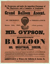 Broadside announcing a balloon ascension by Richard Gypson from Chain Bridge, Spalding, England, 1841.