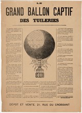 Broadside announcing Henri Giffard's captive balloon ascension in the courtyard of the Tuileries, Paris.