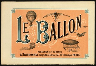 Clipping from an unknown book or magazine advertises the French aeronautical journal Le ballon 1883