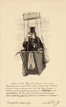Félix Nadar, half-length portrait, standing in the basket of a balloon, holding binoculars