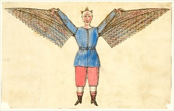 Humorous portrayal of a man who flies with wings attached to his tunic 1800-1830 ca.