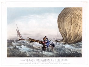 Jules Duruof and his wife being rescued at sea from the sinking basket of their balloon Le Tricolore which lost altitude over the North Sea ca 1870-1880