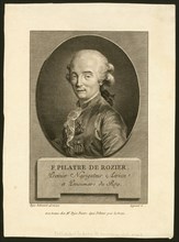Oval head-and-shoulders portrait of French balloonist Jean-François Pilâtre de Rozier, who took the first balloon flight in 1783.