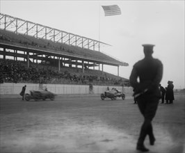 Race car drivers Bob Burman and Ralph de Palma (1882-1956) at the track. Ralph de Palma won the 1915 Indianapolis 500