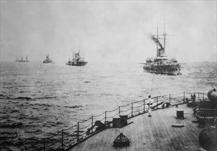 Imperial Japanese Navy fleet advancing ca. 1910-1915
