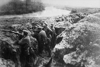 German soldiers in trenches along the Aisne River in France during World War I ca. 1914-1915