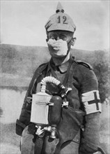 German soldier wearing a face mask to protect against gas attacks during World War I ca. 1910-1915