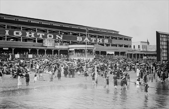 Bathing at Brighton Beach, Brighton Baths in the background ca. 1910-1915